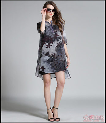 【簡如衣2016歐美春裝新款胖MM大碼寬松水墨印花雪紡連衣裙女批發(fā)6122F】深圳市寶安區(qū)石巖纖衣服飾廠 - 產(chǎn)品庫